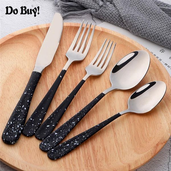 5 pcs/set black silver dinnerware set stainless steel with white dot handle cutlery set kitchen tableware
5 pcs/set black silver dinnerware set stainless steel with white dot handle cutlery set kitchen tableware