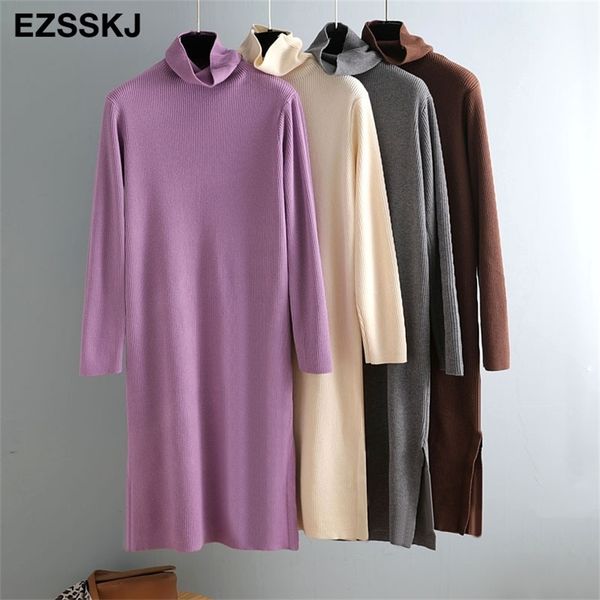 high-neck autumn winter sweater long elegant knit straight women loose split side casual chic dress 201110, Black;gray
high-neck autumn winter sweater long elegant knit straight women loose split side casual chic dress 201110, Black;gray