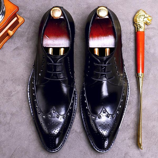 dress shoes genuine leather men's rivets rocker oxfords pointed toe laces man formal flats studded wingtip brogues fwl227, Black
dress shoes genuine leather men's rivets rocker oxfords pointed toe laces man formal flats studded wingtip brogues fwl227, Black