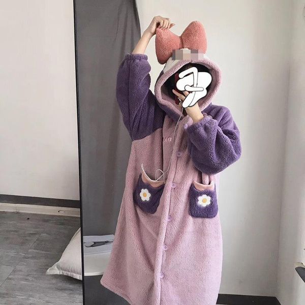 women's sleepwear cute cartoon nightgown for autumn and winter long paragraph ladies pajamas flannel thick hooded warm home suit, Black;red
women's sleepwear cute cartoon nightgown for autumn and winter long paragraph ladies pajamas flannel thick hooded warm home suit, Black;red