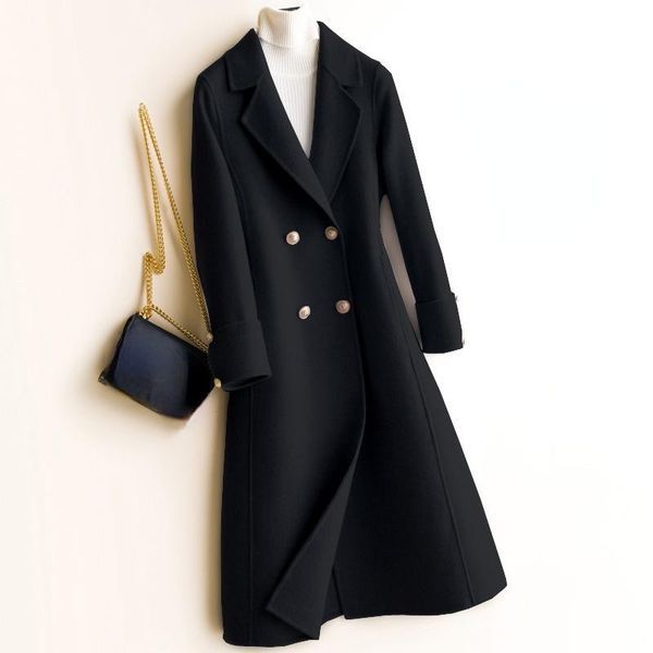women's wool & blends 2021 autumn 100% real coat long double-sided woolen coats for women korean overcoat elegant casaco feminino gmm50, Black
women's wool & blends 2021 autumn 100% real coat long double-sided woolen coats for women korean overcoat elegant casaco feminino gmm50, Black