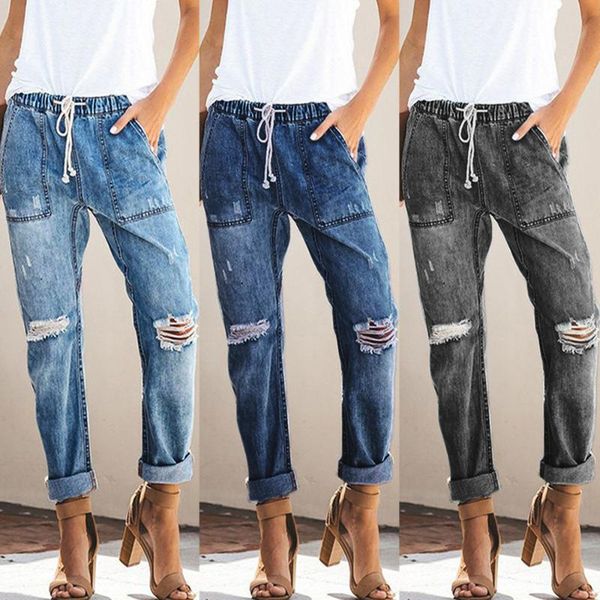 women's jeans 2021 europe and the united states autumn wish drawstring elastic waist hole pants casual women, Blue
women's jeans 2021 europe and the united states autumn wish drawstring elastic waist hole pants casual women, Blue