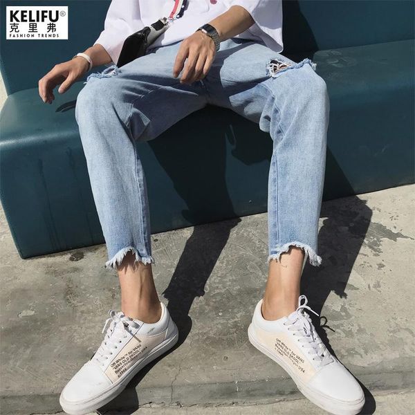 summer thin section ripped 9-point jeans men's trendy brand straight pants korean style trend wild loose light-colored pants, Blue
summer thin section ripped 9-point jeans men's trendy brand straight pants korean style trend wild loose light-colored pants, Blue