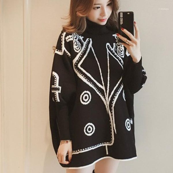 2021 autumn pattern turtleneck collar print patchwork knitting pullvoers streetwear sweater women b8341, White;black
2021 autumn pattern turtleneck collar print patchwork knitting pullvoers streetwear sweater women b8341, White;black