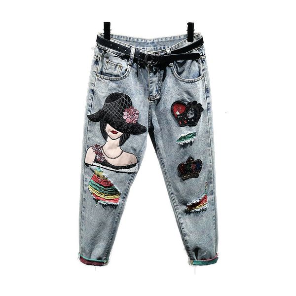 women's jeans drill beauty embroidery with holes pants spring high-waist slim harem loose straight denim trousers nfwg, Blue
women's jeans drill beauty embroidery with holes pants spring high-waist slim harem loose straight denim trousers nfwg, Blue