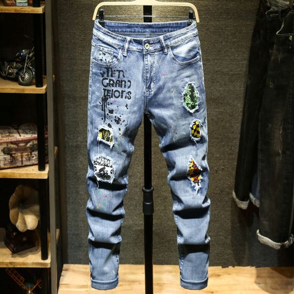 ins autumn and winter hole patch light color jeans men slim small straight beggars casual long pants personality, Blue
ins autumn and winter hole patch light color jeans men slim small straight beggars casual long pants personality, Blue