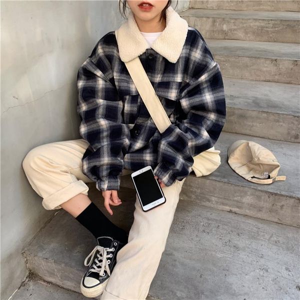 women's jackets winter thick plaid jacket single breasted turn down collar long sleeve loose outwear ladies casual top, Black;brown
women's jackets winter thick plaid jacket single breasted turn down collar long sleeve loose outwear ladies casual top, Black;brown