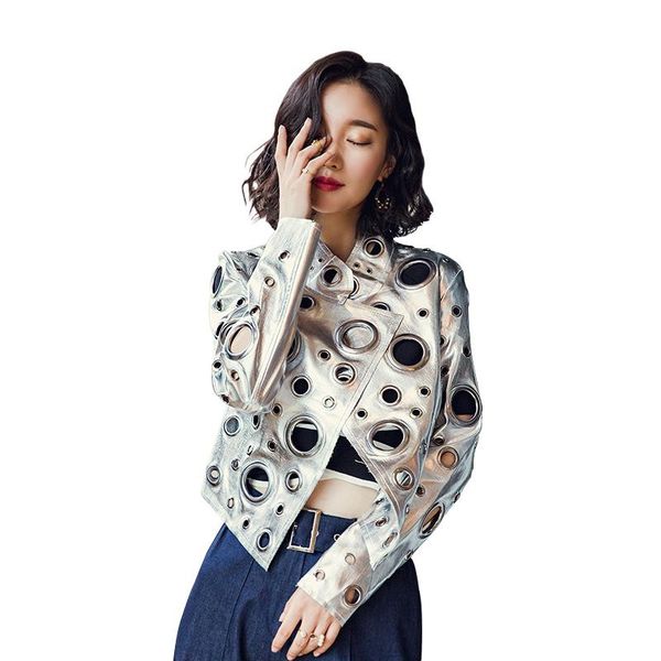 spring autumn brand women leather jackets metal circle rivets gold silver outwear club punk style motorcycles short coat, Black
spring autumn brand women leather jackets metal circle rivets gold silver outwear club punk style motorcycles short coat, Black