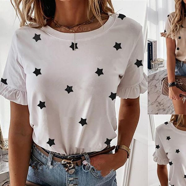 2021 european and american explosion models star print simple style short sleeve round neck t shirt womens clothing, White
2021 european and american explosion models star print simple style short sleeve round neck t shirt womens clothing, White