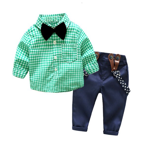 children's spring boys' plaid long sleeve shirt bow strap trousers two piece set, Blue
children's spring boys' plaid long sleeve shirt bow strap trousers two piece set, Blue