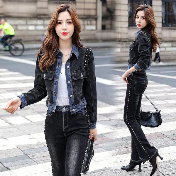 women's two piece pants women 2021 spring autumn fashion denim set female turn down collar long sleeve jacket and jean pant tracksuit b, White
women's two piece pants women 2021 spring autumn fashion denim set female turn down collar long sleeve jacket and jean pant tracksuit b, White