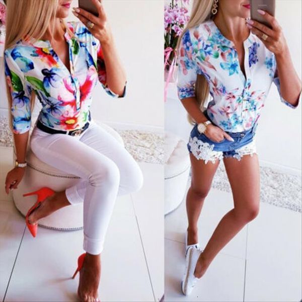 summer 3 4 sleeve floral womens blouses loose ol ladies casual button blouse streetwear arrival, White
summer 3 4 sleeve floral womens blouses loose ol ladies casual button blouse streetwear arrival, White