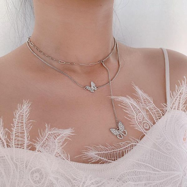pendant necklaces origin summer double-layer butterfly necklace for women girls silver color metallic chain rhinestone jewelry
pendant necklaces origin summer double-layer butterfly necklace for women girls silver color metallic chain rhinestone jewelry