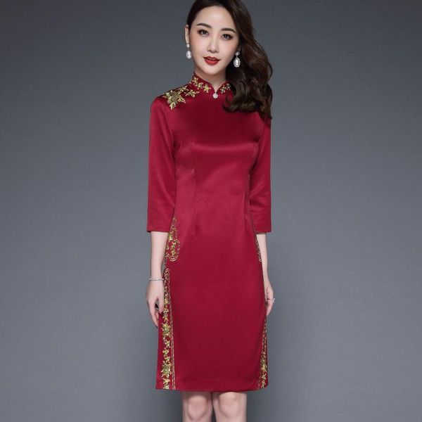 ethnic clothing 2021 note lace qipao cheongsam dress chinese mini dresses, Red 
ethnic clothing 2021 note lace qipao cheongsam dress chinese mini dresses, Red