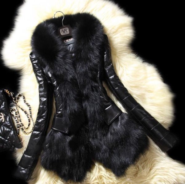 women's fur & faux s-5xl large size european and american style winter slim fit collar pu leather coat, Black
women's fur & faux s-5xl large size european and american style winter slim fit collar pu leather coat, Black