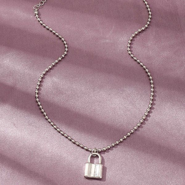 nz1848 jewelry simple round bead choker chain versatile lock pendant necklace, Silver
nz1848 jewelry simple round bead choker chain versatile lock pendant necklace, Silver