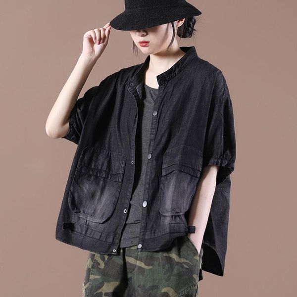 women's blouses & shirts denim women summer vintage solid color washed bleached loose pockets single-breasted female wild fashion, White
women's blouses & shirts denim women summer vintage solid color washed bleached loose pockets single-breasted female wild fashion, White