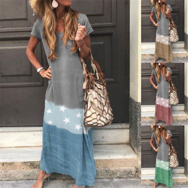 colors panelled womens designer dresses fashion stars print loose short sleeve womens long dresses casual females clothing, Black;gray
colors panelled womens designer dresses fashion stars print loose short sleeve womens long dresses casual females clothing, Black;gray