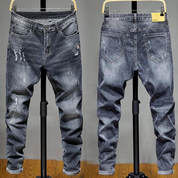 men's jeans explosive style youth fashion mid-waist korean trend denim trousers with small feet, Blue
men's jeans explosive style youth fashion mid-waist korean trend denim trousers with small feet, Blue