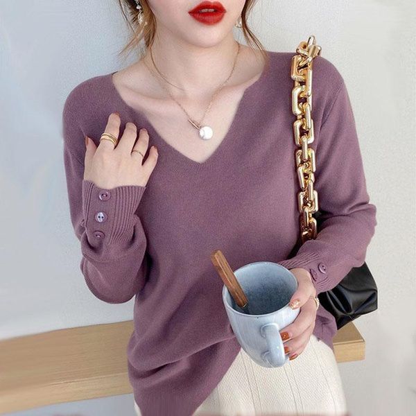 women's sweaters long sleeve v-neck solid color loose knit shirt fashion casual lady pullovers button spring autumn basic knitwear, White;black
women's sweaters long sleeve v-neck solid color loose knit shirt fashion casual lady pullovers button spring autumn basic knitwear, White;black