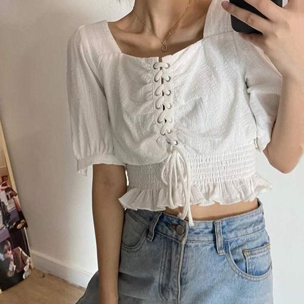 women's blouses & shirts lace up vintage white shirt cotton linen women blouse summer short sleeve cropped ruffle tunics 2021
women's blouses & shirts lace up vintage white shirt cotton linen women blouse summer short sleeve cropped ruffle tunics 2021