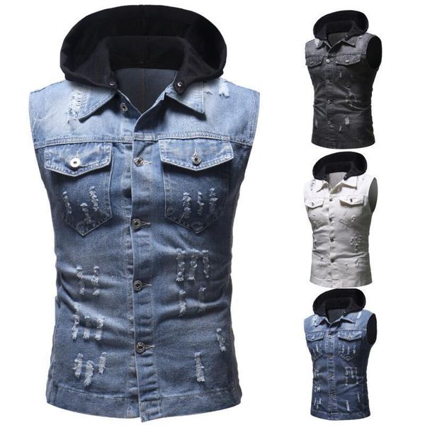 men's vests idopy fashion men`s denim vest with hood ripped distressed sleeveless jacket hoodie male holes, Black;white
men's vests idopy fashion men`s denim vest with hood ripped distressed sleeveless jacket hoodie male holes, Black;white