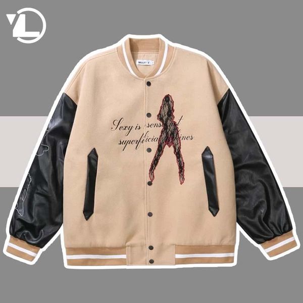 men's jackets baseball jacket men street ebroidered girl lace design patchwork pu coat women hip hop college varsity bomber autumn, Black;brown
men's jackets baseball jacket men street ebroidered girl lace design patchwork pu coat women hip hop college varsity bomber autumn, Black;brown