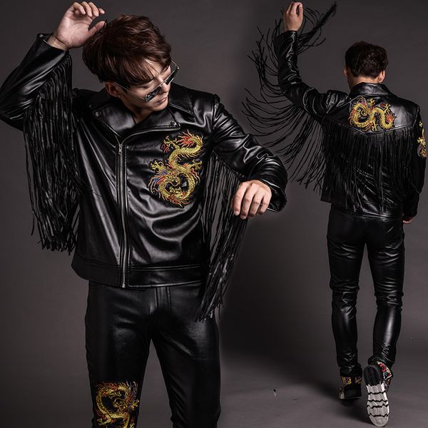 high grade pu leather mens suits black tassels embroidery jacket coat slim pants nightclub hip hop jazz costumes singer outfit, Black;red
high grade pu leather mens suits black tassels embroidery jacket coat slim pants nightclub hip hop jazz costumes singer outfit, Black;red