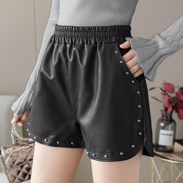 women's shorts women leather autumn and winter beaded pu pants ropa mujer, White;black
women's shorts women leather autumn and winter beaded pu pants ropa mujer, White;black