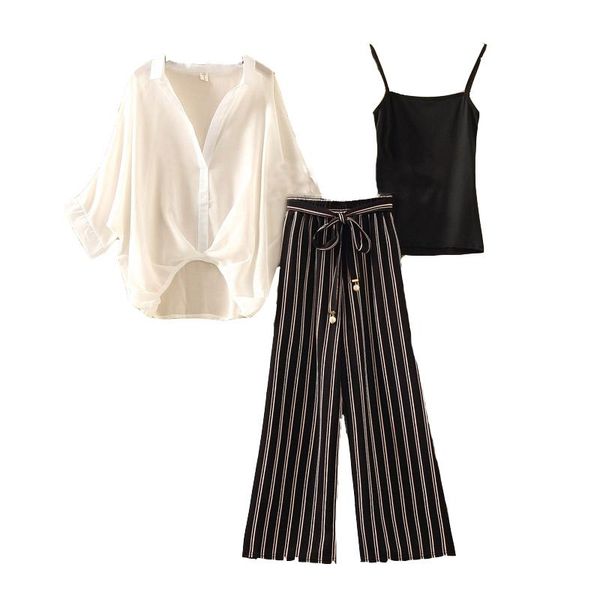 women's tracksuits women 2 pieces pant sets bat-wing sleeve chiffon white shirts and striped wide leg suits lady female clothing, Gray
women's tracksuits women 2 pieces pant sets bat-wing sleeve chiffon white shirts and striped wide leg suits lady female clothing, Gray