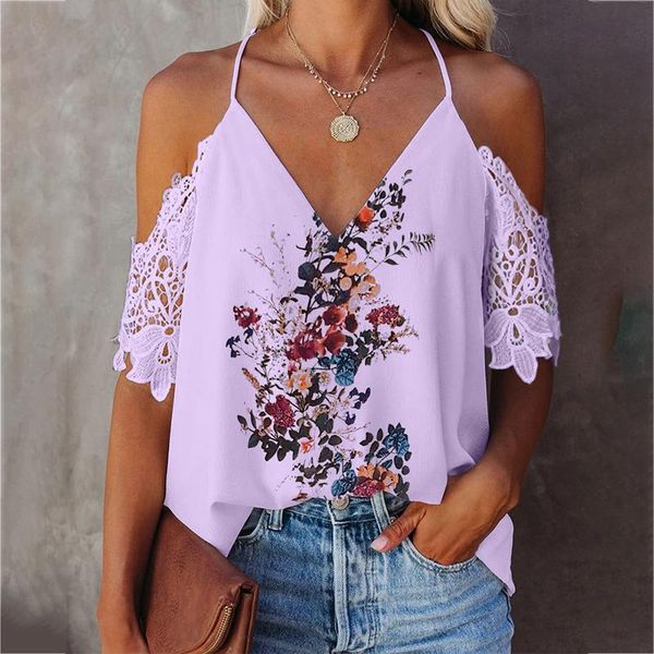women's t-shirt plus size lace sling fashion loose casual floral print off shoulder v-neck summer beach vacation clothing, White
women's t-shirt plus size lace sling fashion loose casual floral print off shoulder v-neck summer beach vacation clothing, White