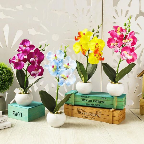 

4 heads artificial butterfly orchid flower potted bonsai for home garden decoration office bedroom ornament fake plants flowers