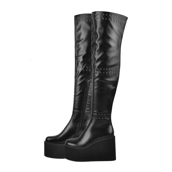 boots onlymaker plataforma feminina sobre o joelho botas dedo do pé redondo matte preto rebite cunhas de salto alto zíper moda tamanho 0wnp, Black
boots onlymaker plataforma feminina sobre o joelho botas dedo do pé redondo matte preto rebite cunhas de salto alto zíper moda tamanho 0wnp, Black
