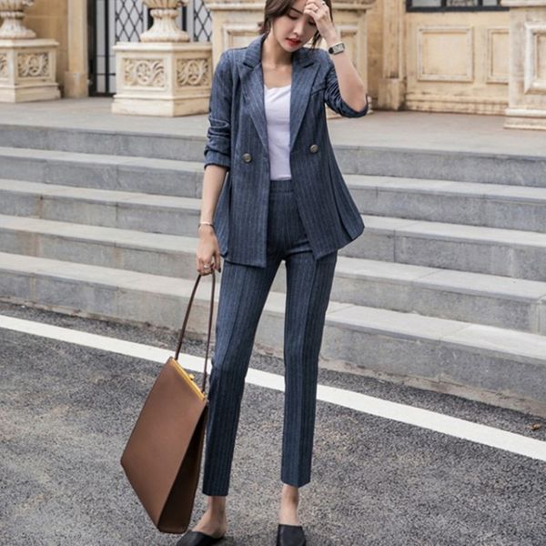 2021 new autumn women ol stripe single-breasted jacket blazer coat + long pant suits businness work wear two piece set office suit lp83, Gray
2021 new autumn women ol stripe single-breasted jacket blazer coat + long pant suits businness work wear two piece set office suit lp83, Gray