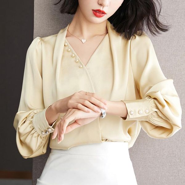 women's blouses & shirts elegant acetate satin blouse korean design women shirt autumn 2021 beaded retro office lady, White
women's blouses & shirts elegant acetate satin blouse korean design women shirt autumn 2021 beaded retro office lady, White