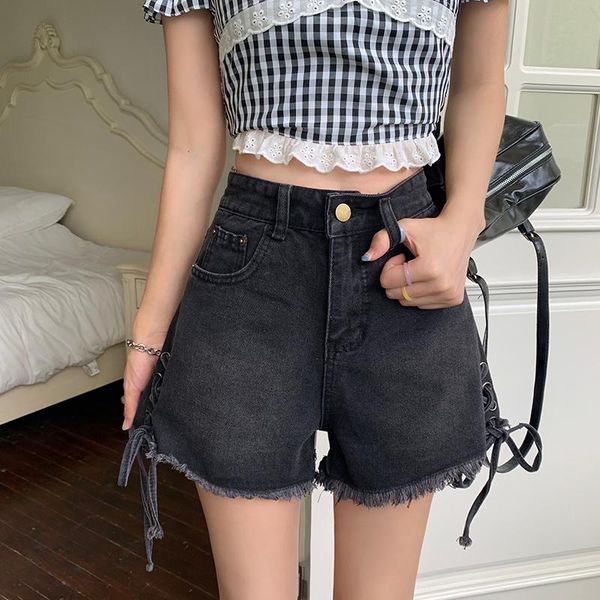 women's shorts shnsophi summer women high waist streetwear loose denim tassel lace up retro female washed vintage ladies jeans, White;black
women's shorts shnsophi summer women high waist streetwear loose denim tassel lace up retro female washed vintage ladies jeans, White;black