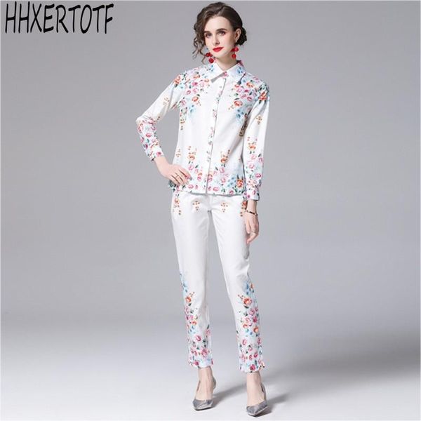 women's two piece pants 2021 spring fashion temperament women 2 sets long sleeve flower printed shirt +pencil ankle-length, White
women's two piece pants 2021 spring fashion temperament women 2 sets long sleeve flower printed shirt +pencil ankle-length, White