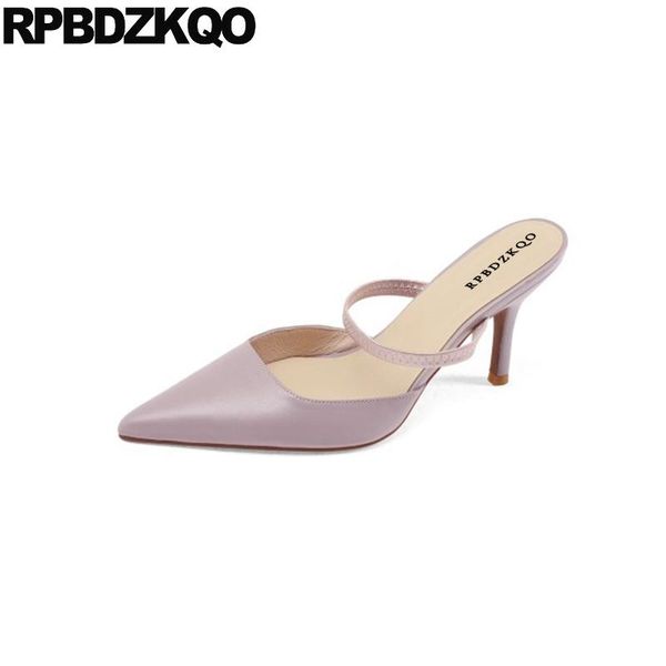 dress shoes pointed spring women sandals 2021 summer 11 high heels stiletto slides big size mules slippers pumps purple strap elegant, Black