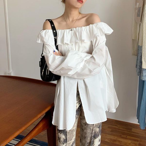 women's blouses & shirts korean chic ruffle women off shoulder shirt for fashion noveltie clothes, White
women's blouses & shirts korean chic ruffle women off shoulder shirt for fashion noveltie clothes, White