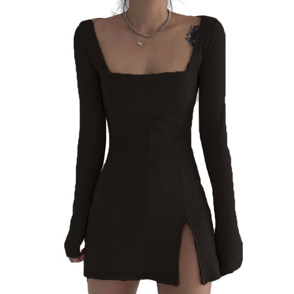 women long sleeve square collar dress fashion split solid color dress for women ladies, Red;black
women long sleeve square collar dress fashion split solid color dress for women ladies, Red;black
