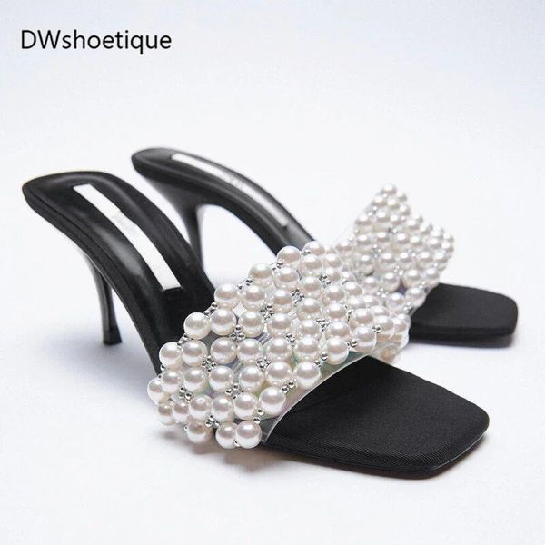 slippers summer pearls square toe women slides thin heel casual outside sandals, Black
slippers summer pearls square toe women slides thin heel casual outside sandals, Black