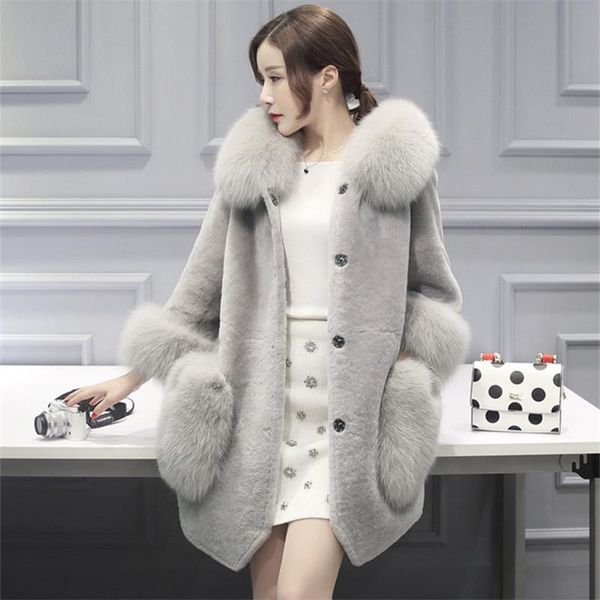 women's fur & faux winter coat women sheep shearing fake collar hooded loose thick warm solid outerwear female, Black
women's fur & faux winter coat women sheep shearing fake collar hooded loose thick warm solid outerwear female, Black