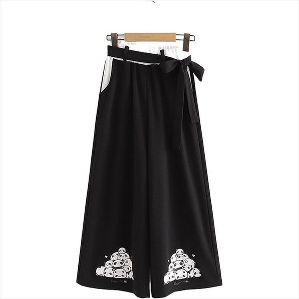 wide leg cartoon panda print womens capris ankle length with sashes autumn hight waist korean ladies basic trousers, Black;white
wide leg cartoon panda print womens capris ankle length with sashes autumn hight waist korean ladies basic trousers, Black;white