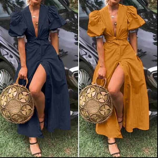 elegant deep v neck puff sleeve maxi dress women summer sundress 2021 casual button split female party robe 5xl, Black;gray
elegant deep v neck puff sleeve maxi dress women summer sundress 2021 casual button split female party robe 5xl, Black;gray