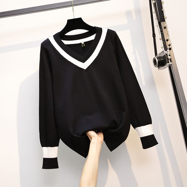 superaen sweater winter plus size womens clothing fashion slim contrast color all match v-neck sweater top, White;black
superaen sweater winter plus size womens clothing fashion slim contrast color all match v-neck sweater top, White;black