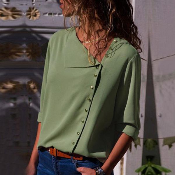 women's blouses & shirts 2021 spring and autumn solid color fashion lapel button loose chiffon cardigan shirt chemise femme camisas de, White
women's blouses & shirts 2021 spring and autumn solid color fashion lapel button loose chiffon cardigan shirt chemise femme camisas de, White