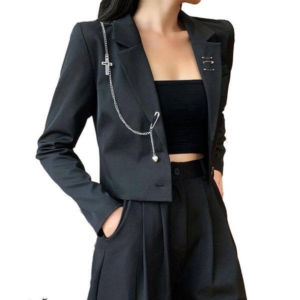 women's suits & blazers fall 2021 womens fashion black blazer women streetwear casual long sleeve 2 buttons chain chaquetas mujer, White;black
women's suits & blazers fall 2021 womens fashion black blazer women streetwear casual long sleeve 2 buttons chain chaquetas mujer, White;black