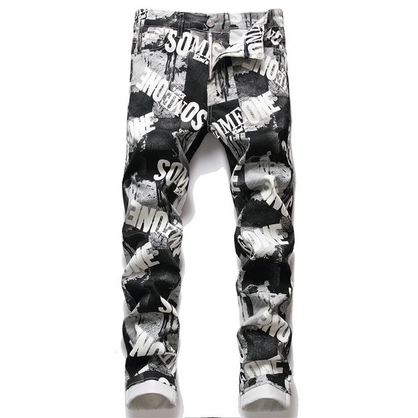 men's jeans print stylish men stretch pencil jeans trousers hip hop slim denim pants for party creative black and white square, Blue
men's jeans print stylish men stretch pencil jeans trousers hip hop slim denim pants for party creative black and white square, Blue