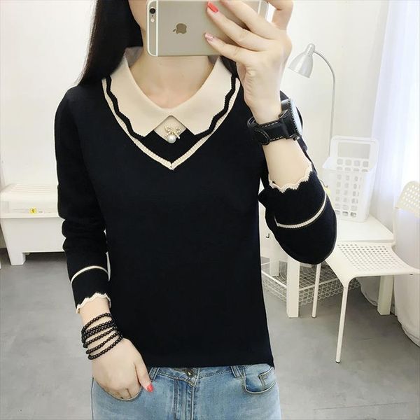 autumn spring style women womens sweaters knitted pullover lady casual peter pan collar sweater zz0975, White;black
autumn spring style women womens sweaters knitted pullover lady casual peter pan collar sweater zz0975, White;black