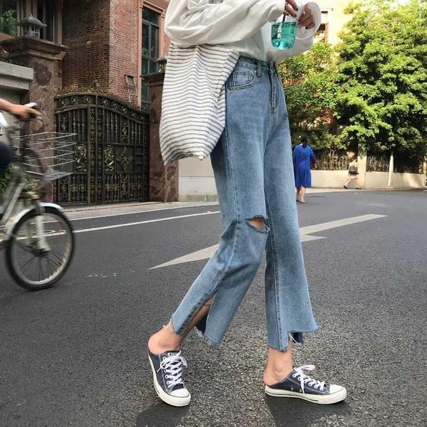 women's jeans torn pants 2021 ankle boots cut high waist straight loose wide leg, Blue
women's jeans torn pants 2021 ankle boots cut high waist straight loose wide leg, Blue